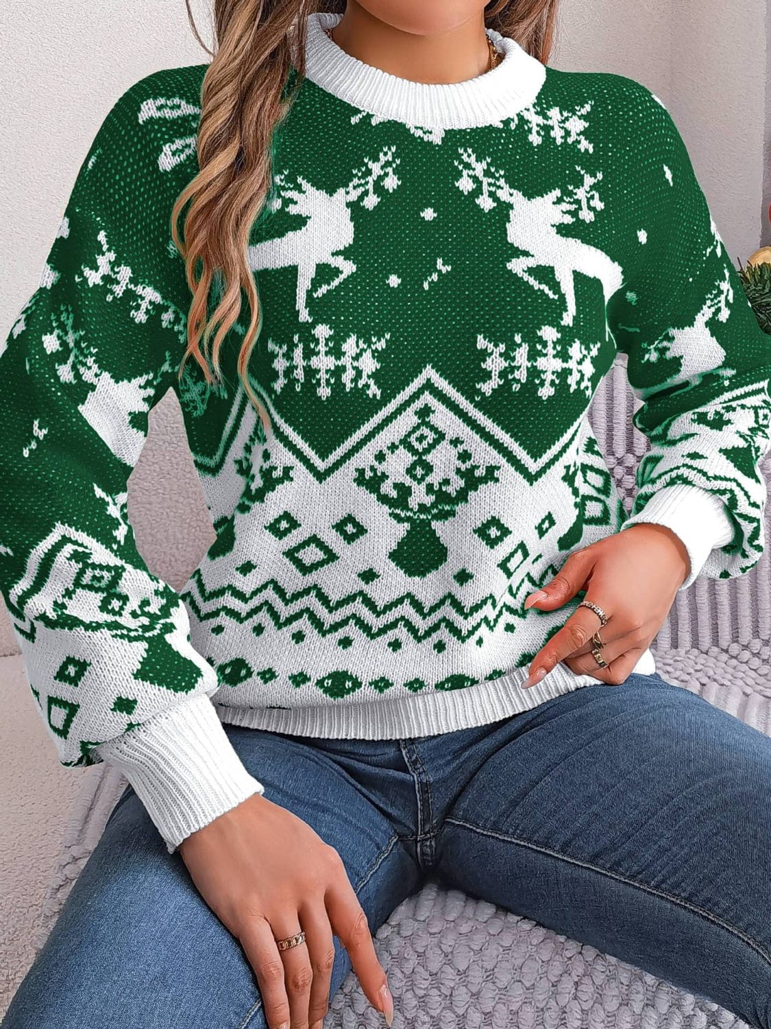 Trendsi Dark Green / S Christmas Holiday Element Round Crew Neck Long Sleeve Red Sweater 100100082123746 Christmas Holiday Element Round Crew Neck Long Sleeve Red Sweater Apparel &amp; Accessories &gt; Clothing &gt; Shirt &amp; Tops