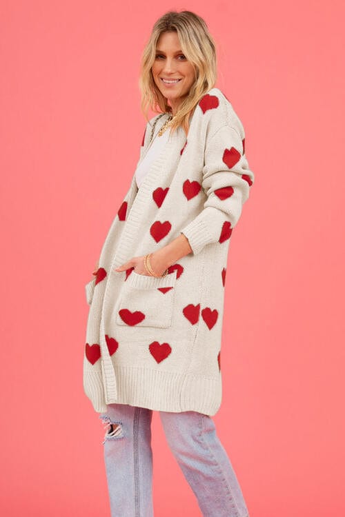 Trendsi Heart Graphic Open Front Cardigan with Pockets Apparel &amp; Accessories &gt; Clothing &gt; Shirt &amp; Tops