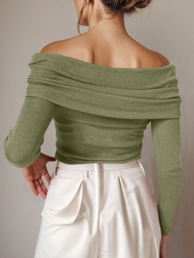 Trendsi Off-Shoulder Long Sleeve Sweater Apparel &amp; Accessories &gt; Clothing &gt; Shirt &amp; Tops