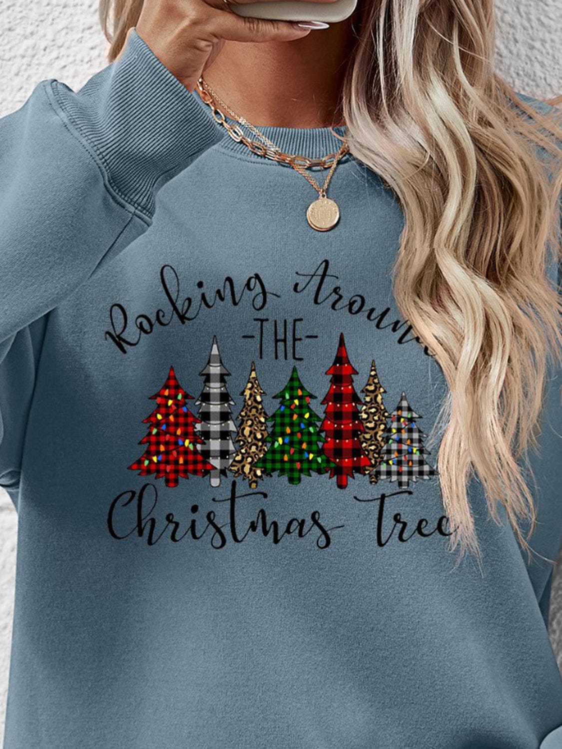 Trendsi Orange w/ Christmas Tree Graphic Round Neck Women&#39;s Sweatshirt Orange w/ Christmas Tree Graphic Round Neck Women&#39;s Sweatshirt Apparel &amp; Accessories &gt; Clothing &gt; Shirt &amp; Tops