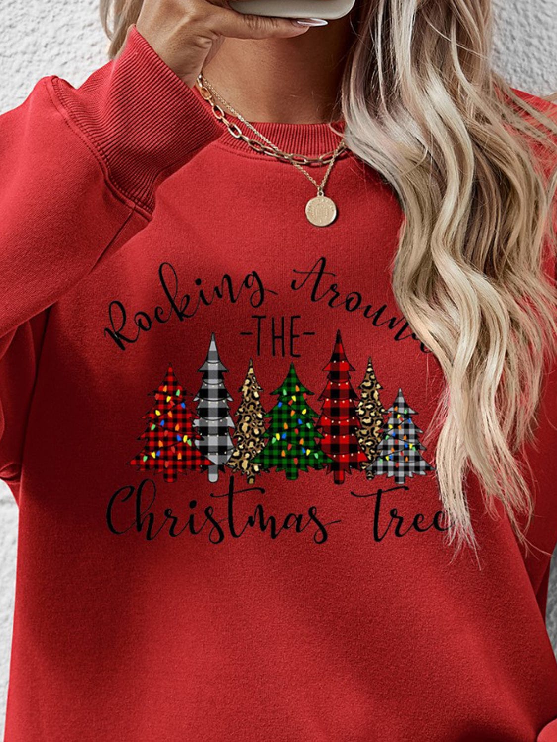 Trendsi Orange w/ Christmas Tree Graphic Round Neck Women&#39;s Sweatshirt Orange w/ Christmas Tree Graphic Round Neck Women&#39;s Sweatshirt Apparel &amp; Accessories &gt; Clothing &gt; Shirt &amp; Tops