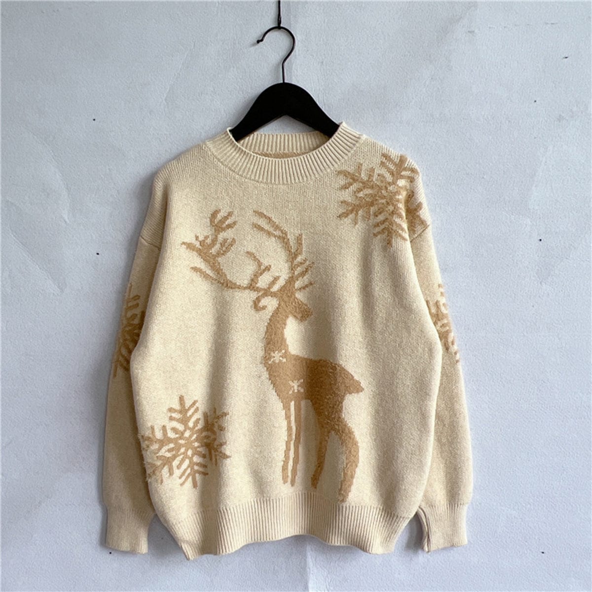 Trendsi Pastel Yellow / S Blush Pink Reindeer and Snowflake Pattern Women&#39;s Christmas Holiday Sweater 100100002886095 Blush Pink Reindeer &amp; Snowflake Women&#39;s Christmas Holiday Sweater Apparel &amp; Accessories &gt; Clothing &gt; Shirt &amp; Tops