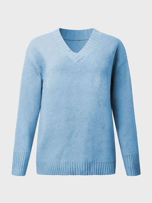Trendsi V-Neck Long Sleeve Knit Top Apparel &amp; Accessories &gt; Clothing &gt; Shirt &amp; Tops
