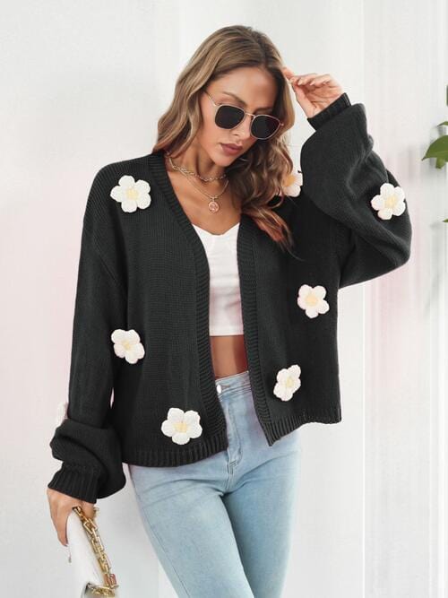 Trendsi Black / S Floral Open Front Long Sleeve Cardigan 100100004942597 Apparel &amp; Accessories &gt; Clothing &gt; Sleepwear &amp; Loungewear &gt; Robes