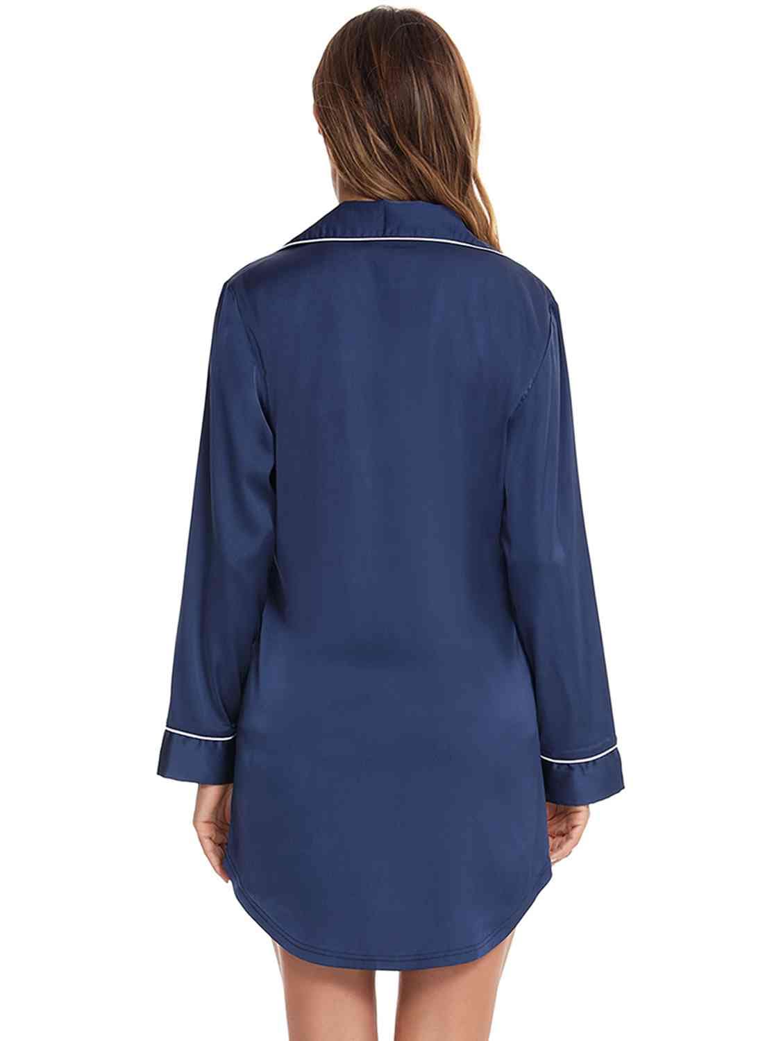 Trendsi Button Up Lapel Collar Night Dress with Pocket Apparel &amp; Accessories &gt; Clothing &gt; Sleepwear &amp; Loungewear &gt; Robes