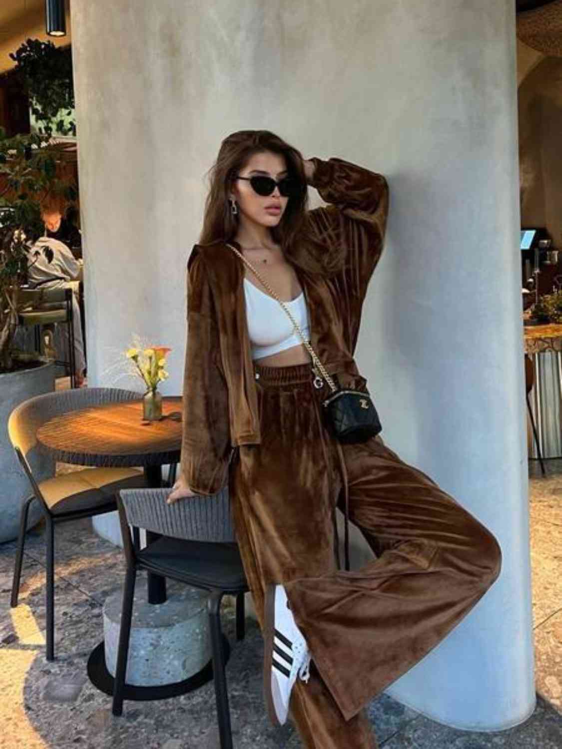 Trendsi Chestnut / S Hooded Jacket and Pants Set 100102290819498 Apparel &amp; Accessories &gt; Clothing &gt; Sleepwear &amp; Loungewear &gt; Robes