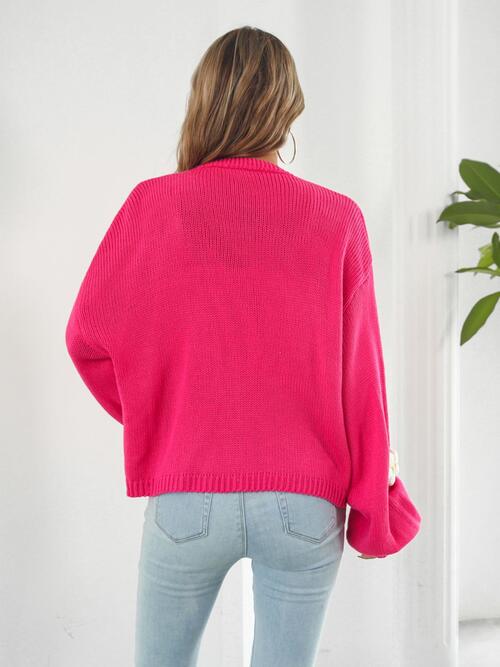 Trendsi Hot Pink / S Floral Open Front Long Sleeve Cardigan 100100004940709 Apparel & Accessories > Clothing > Sleepwear & Loungewear > Robes