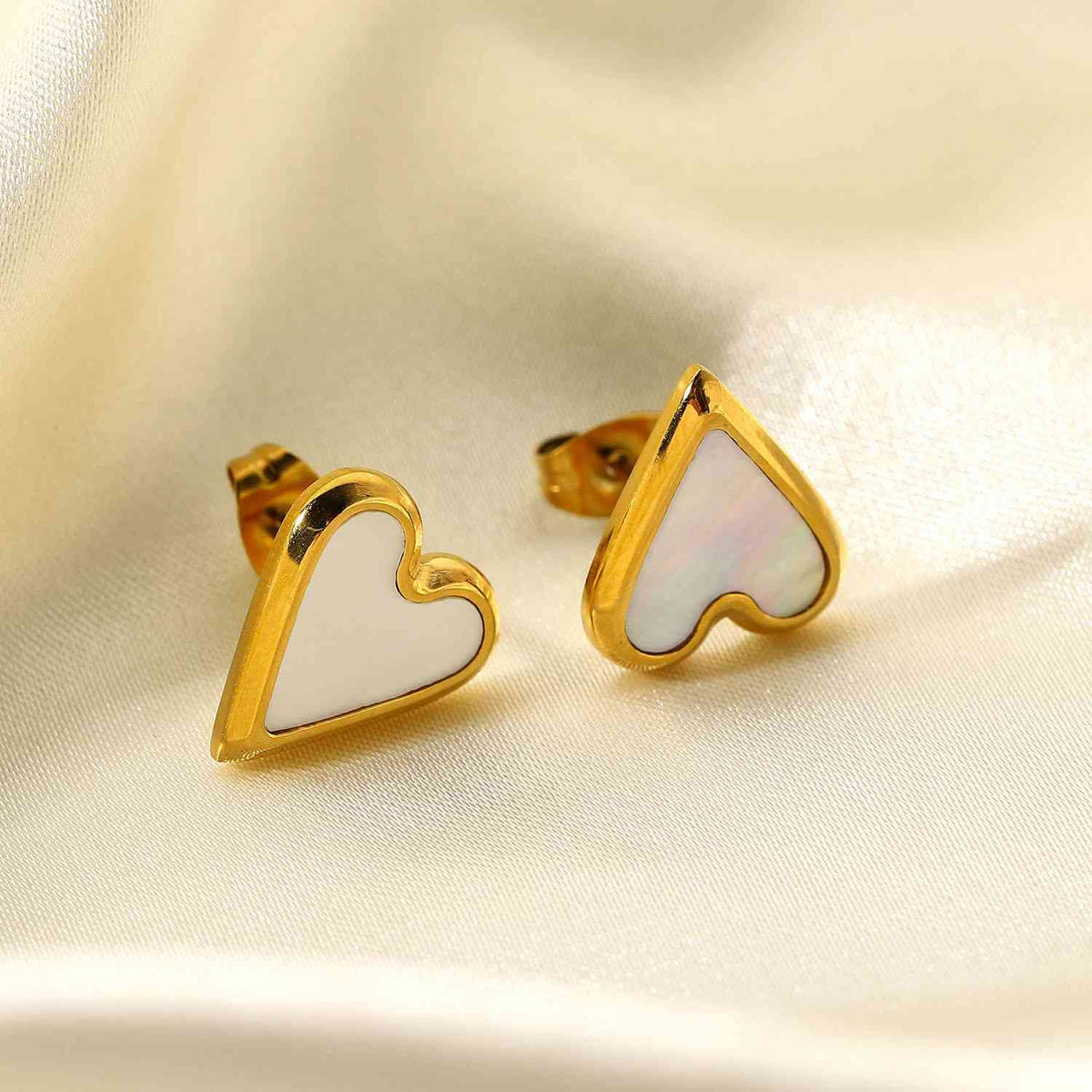 Trendsi Gold/White / One Size Heart Stainless Steel Stud Earrings 101300003498797 Apparel &amp; Accessories &gt; Clothing &gt; Sleepwear &amp; Loungewear &gt; Robes