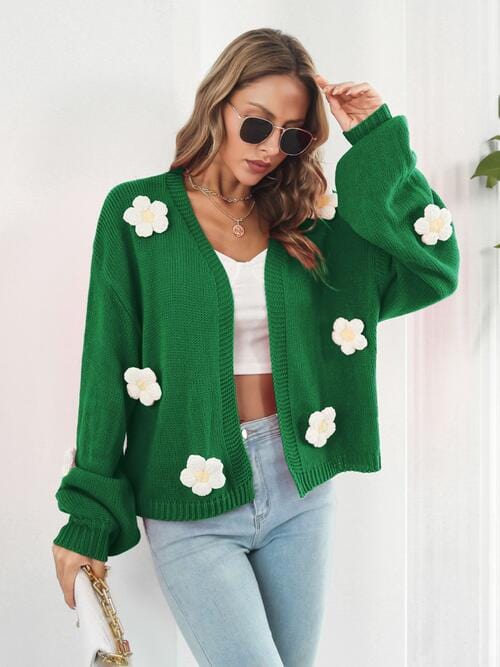 Trendsi Green / S Floral Open Front Long Sleeve Cardigan 100100004945621 Apparel &amp; Accessories &gt; Clothing &gt; Sleepwear &amp; Loungewear &gt; Robes