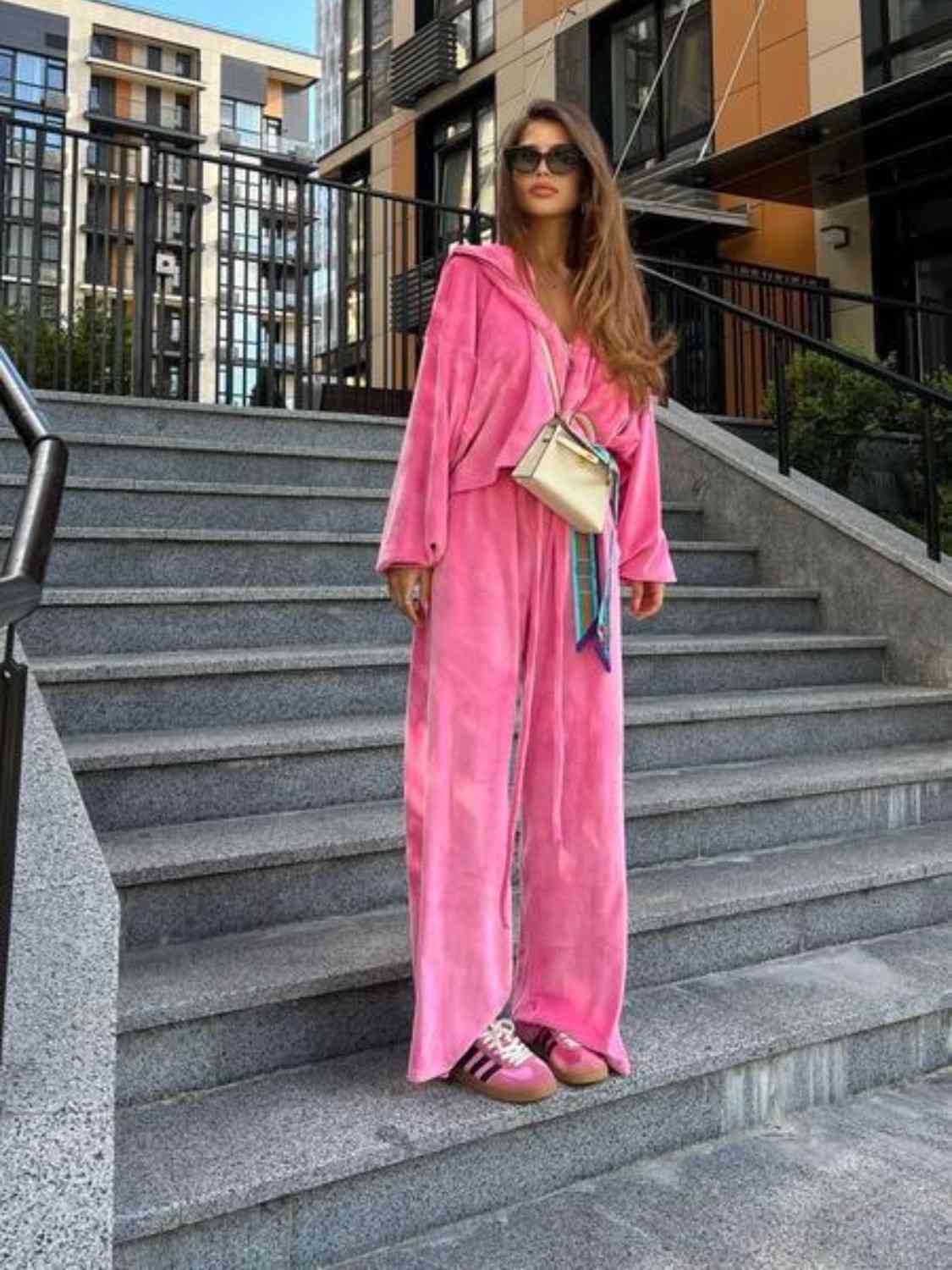 Trendsi Hot Pink / S Hooded Jacket and Pants Set 100102290811280 Apparel & Accessories > Clothing > Sleepwear & Loungewear > Robes