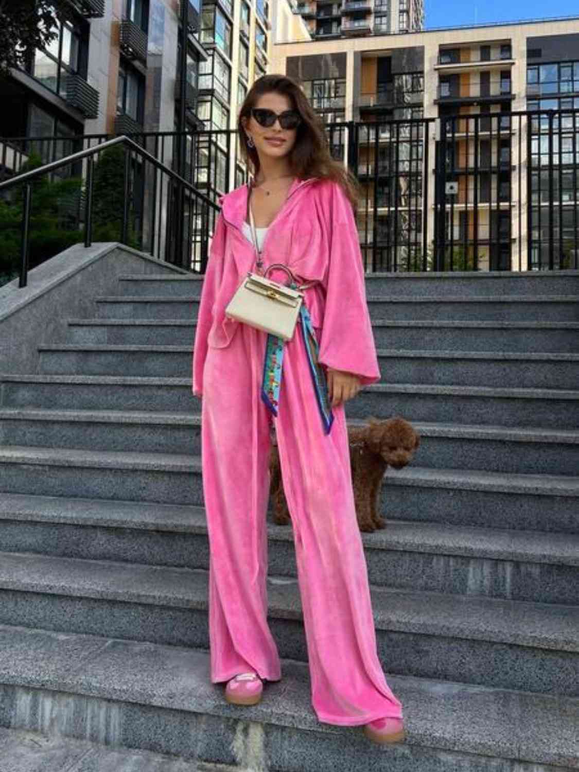 Trendsi Hot Pink / S Hooded Jacket and Pants Set 100102290811280 Apparel &amp; Accessories &gt; Clothing &gt; Sleepwear &amp; Loungewear &gt; Robes