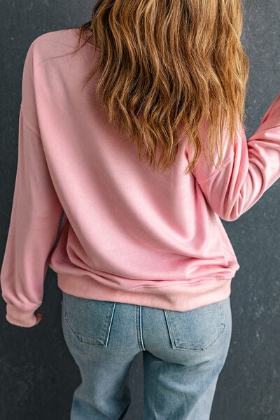 Trendsi Blush Pink / S LOVER Round Neck Dropped Shoulder Sweatshirt 100100755026548 Apparel & Accessories > Clothing > Sleepwear & Loungewear > Robes