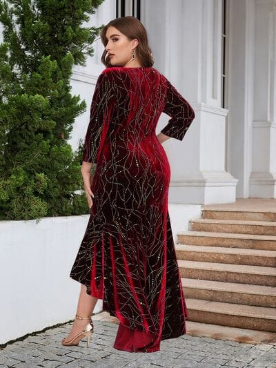 Trendsi Wine / 1XL Plus Size Ruffle Hem High-Low Dress 100100385521885 Apparel & Accessories > Clothing > Sleepwear & Loungewear > Robes