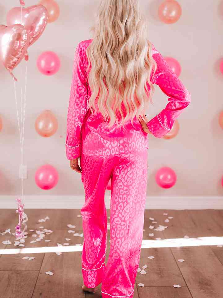 Trendsi Hot Pink / S Printed Long Sleeve Top and Pants Lounge Set 101100650795159 Apparel & Accessories > Clothing > Sleepwear & Loungewear > Robes