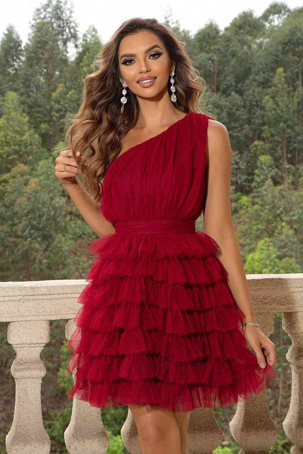 Trendsi Red / XS One-Shoulder Sleeveless Dress 100101760828754 Apparel &amp; Accessories &gt; Clothing &gt; Sleepwear &amp; Loungewear &gt; Robes