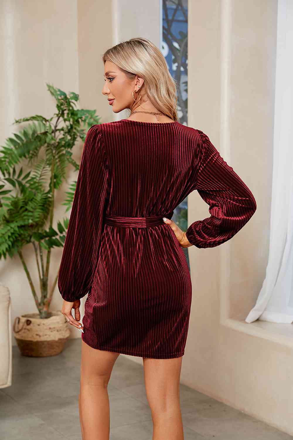 Trendsi Ribbed Tie Front Mini Dress Apparel &amp; Accessories &gt; Clothing &gt; Sleepwear &amp; Loungewear &gt; Robes