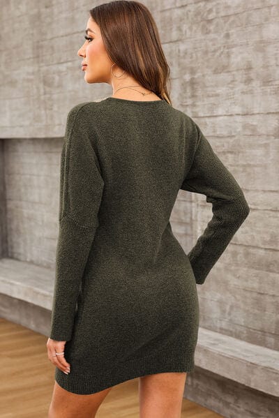 Trendsi V-Neck Long Sleeve Mini Sweater Dress Apparel &amp; Accessories &gt; Clothing &gt; Sleepwear &amp; Loungewear &gt; Robes