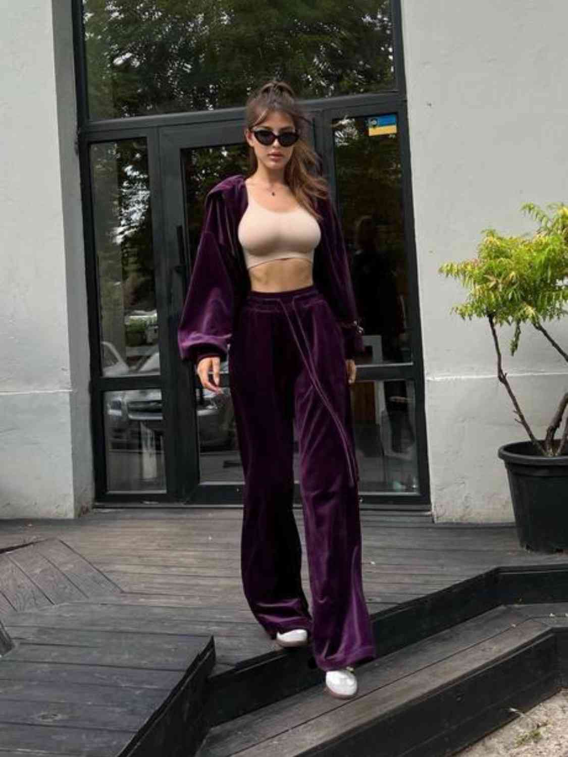 Trendsi Violet / S Hooded Jacket and Pants Set 100102290811702 Apparel &amp; Accessories &gt; Clothing &gt; Sleepwear &amp; Loungewear &gt; Robes