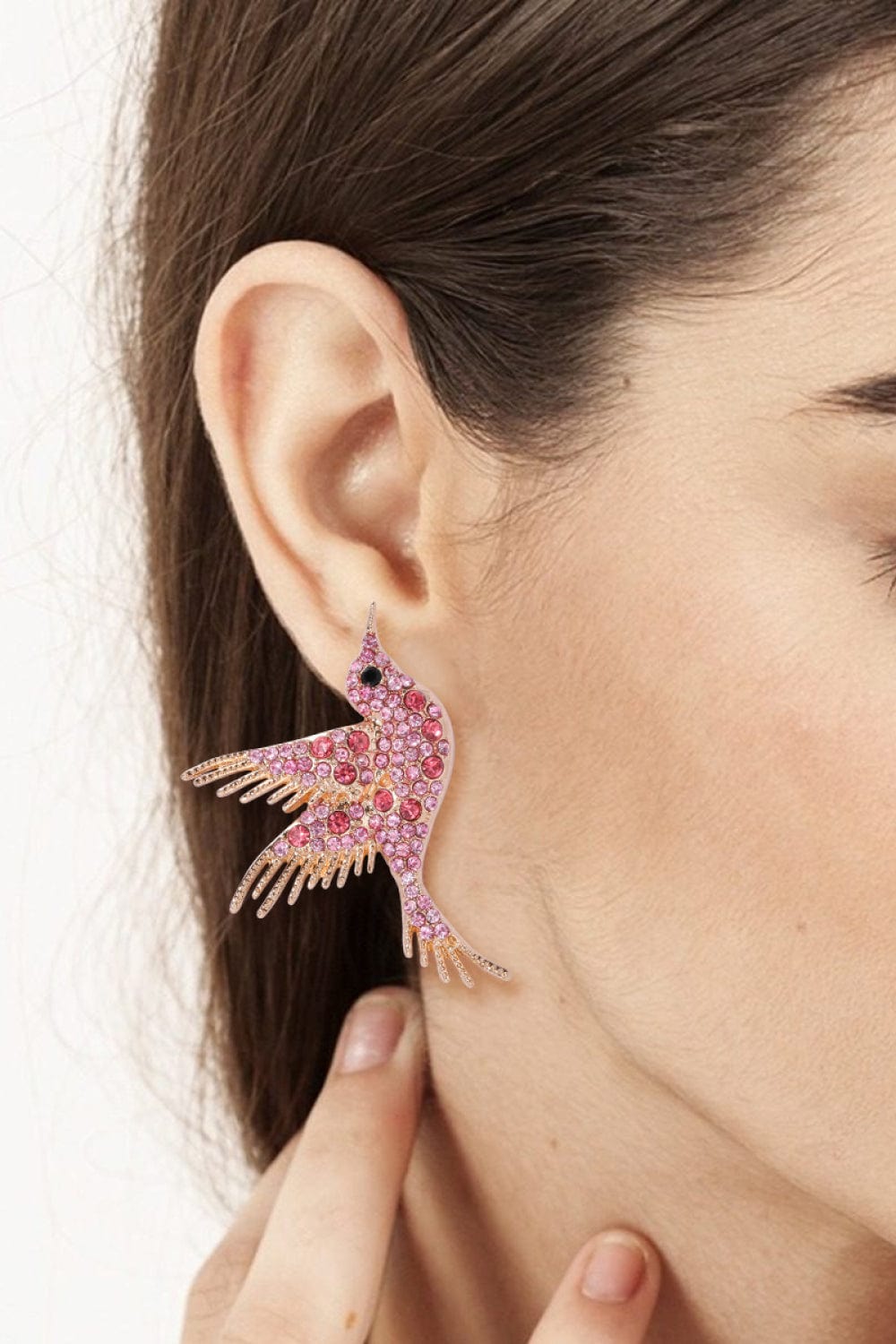 Trendsi Pink / One Size Bird Shape Zinc Alloy Frame Glass Stone Dangle Earrings 101300329994706 Bird Shape Zinc Alloy Frame Glass Stone Dangle Earrings