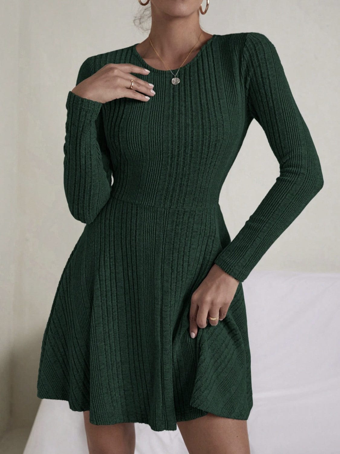 Trendsi Black Forest / S Textured Round Neck Long Sleeve Dress 100100813911878 Textured Round Neck Long Sleeve Dress