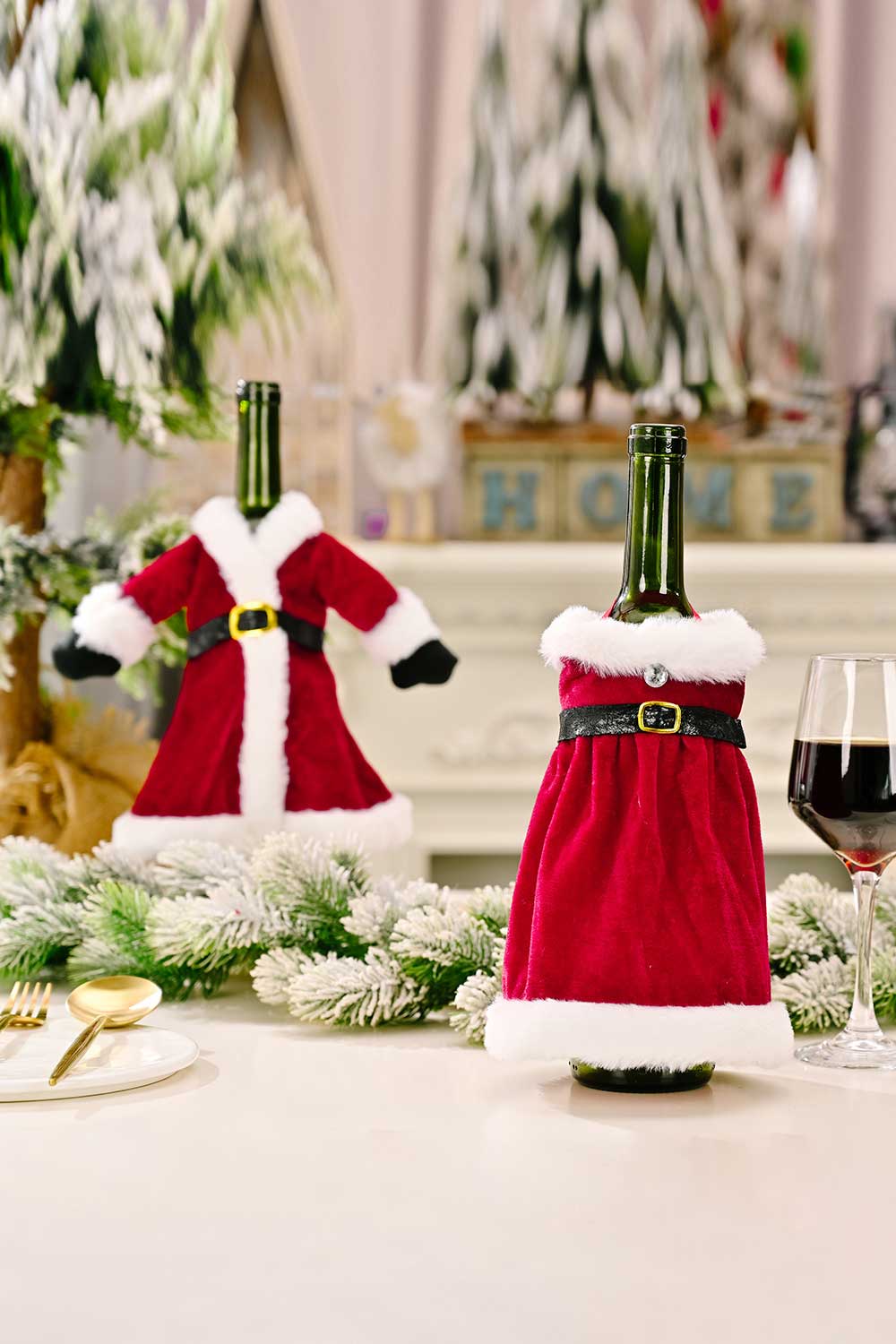 Trendsi Christmas Dress / One Size/2 Pack 2-Pack Christmas Dress Wine Bottle Covers 101400875012131 2-Pack Christmas Dress Wine Bottle Covers