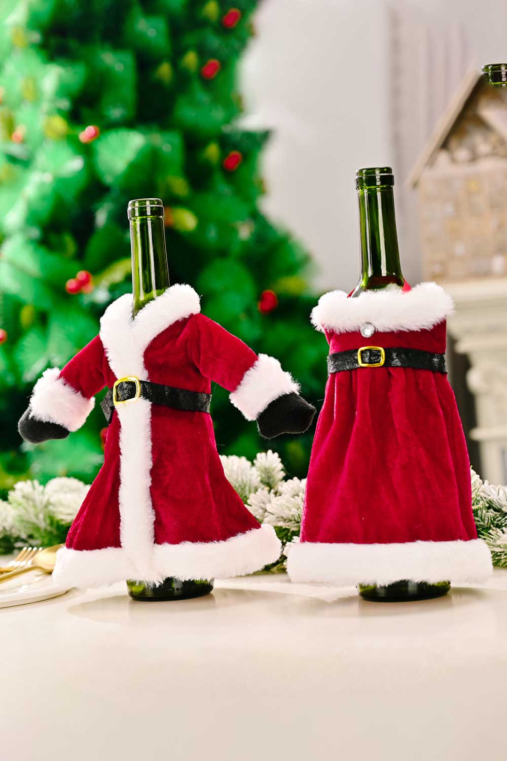 Trendsi Christmas Dress / One Size/2 Pack 2-Pack Christmas Dress Wine Bottle Covers 101400875012131 2-Pack Christmas Dress Wine Bottle Covers