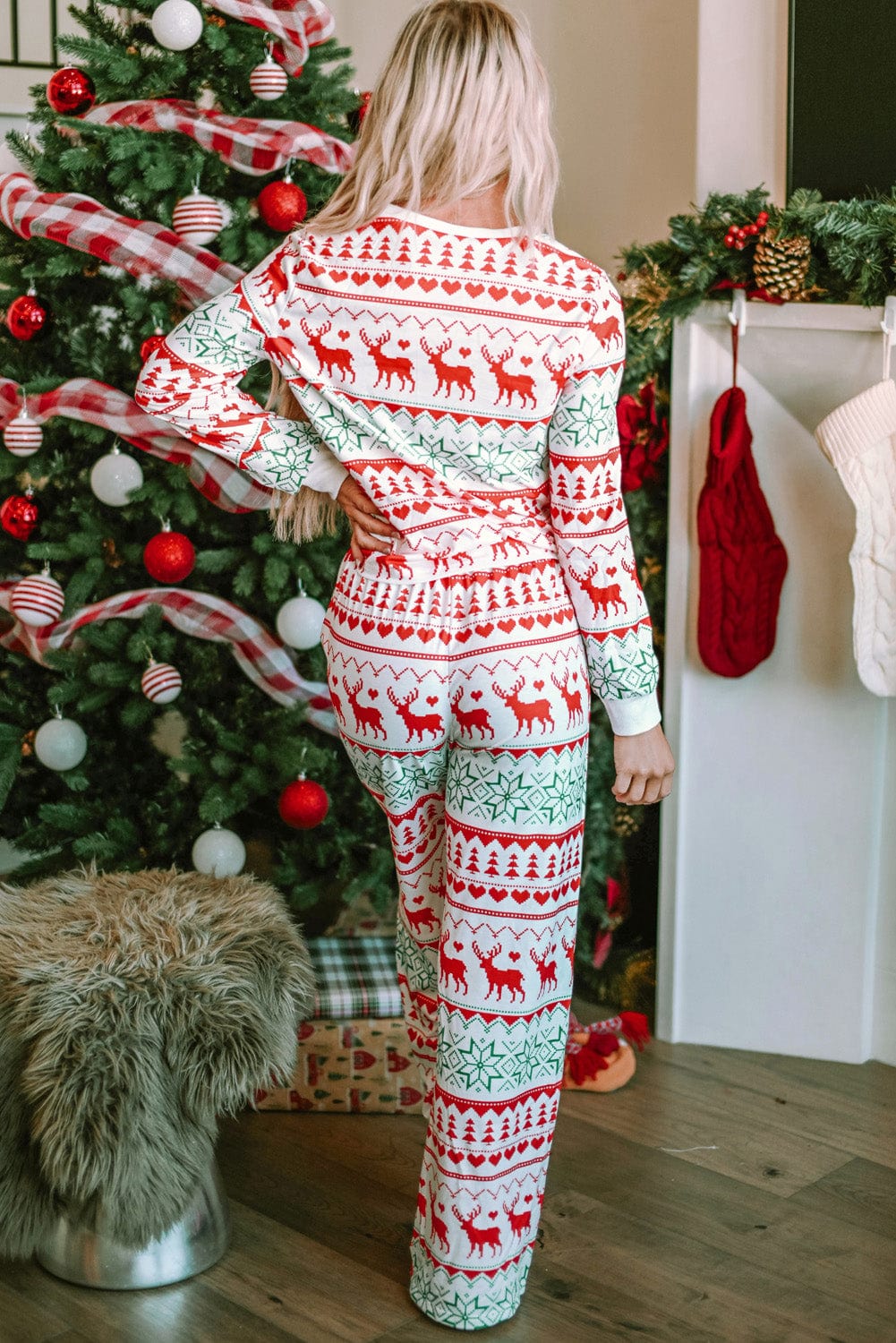 Trendsi Christmas Element Round Neck Top and Pants Lounge Set Christmas Element Round Neck Top and Pants Lounge Set