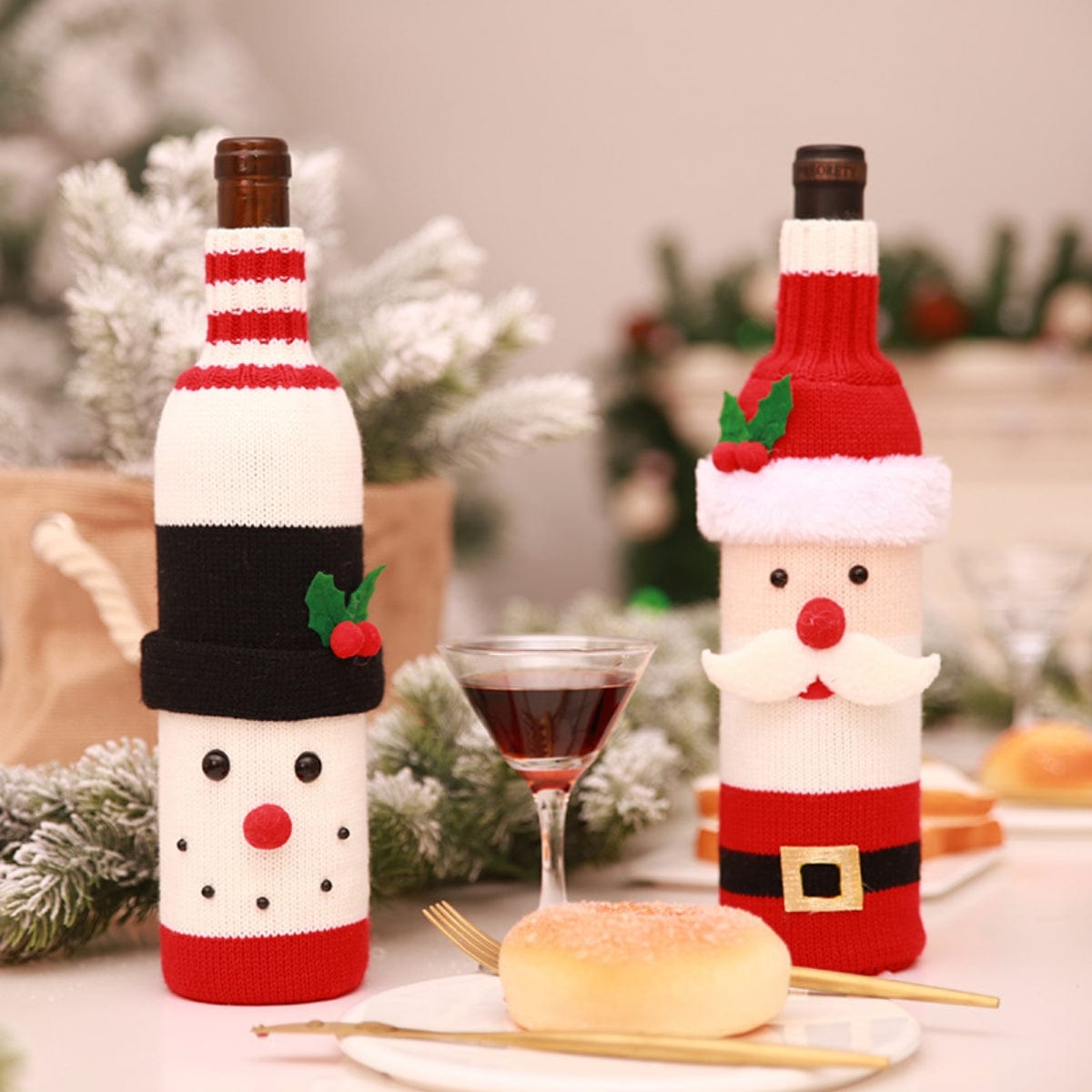 Trendsi Christmas Knit Wine Bottle Cover Christmas Knit Wine Bottle Cover