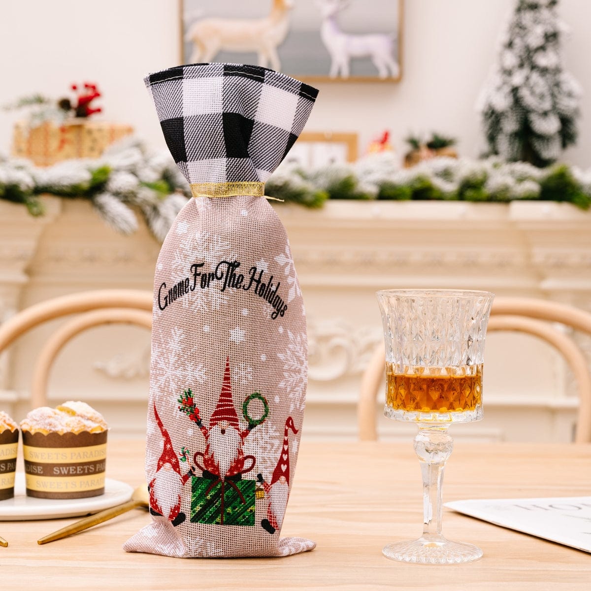 Trendsi Deep Red / One Size 2-Piece Christmas Plaid Wine Bottle Covers 101400769185061 2-Piece Christmas Plaid Wine Bottle Covers