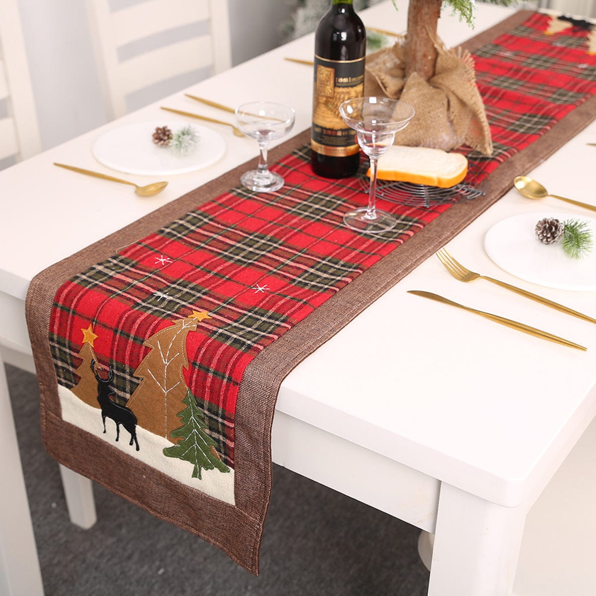 Trendsi Deep Red / One Size Plaid Christmas Element Table Runner 101400918776268 Plaid Christmas Element Table Runner