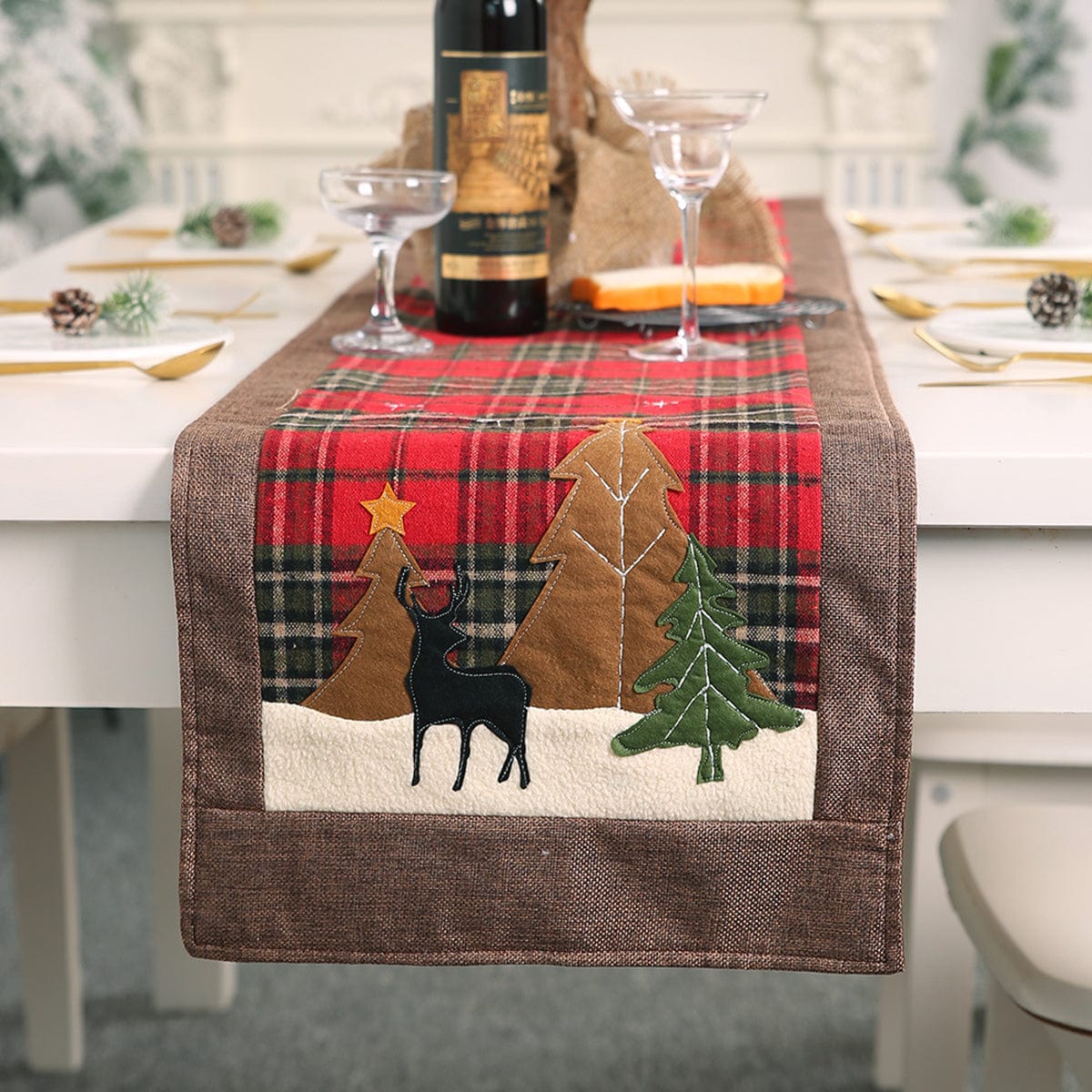 Trendsi Deep Red / One Size Plaid Christmas Element Table Runner 101400918776268 Plaid Christmas Element Table Runner