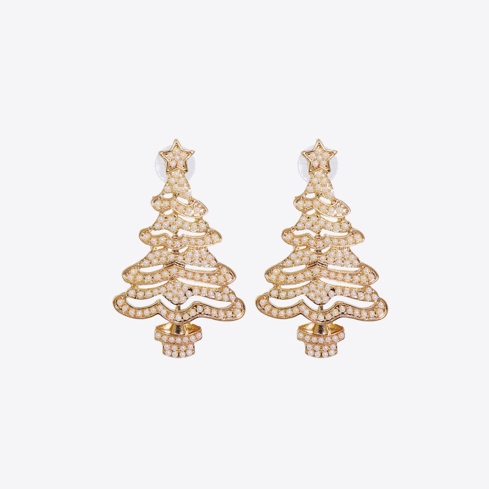 Trendsi Ivory / One Size Rhinestone Alloy Christmas Tree Earrings 101300581898802 Rhinestone Alloy Christmas Tree Earrings