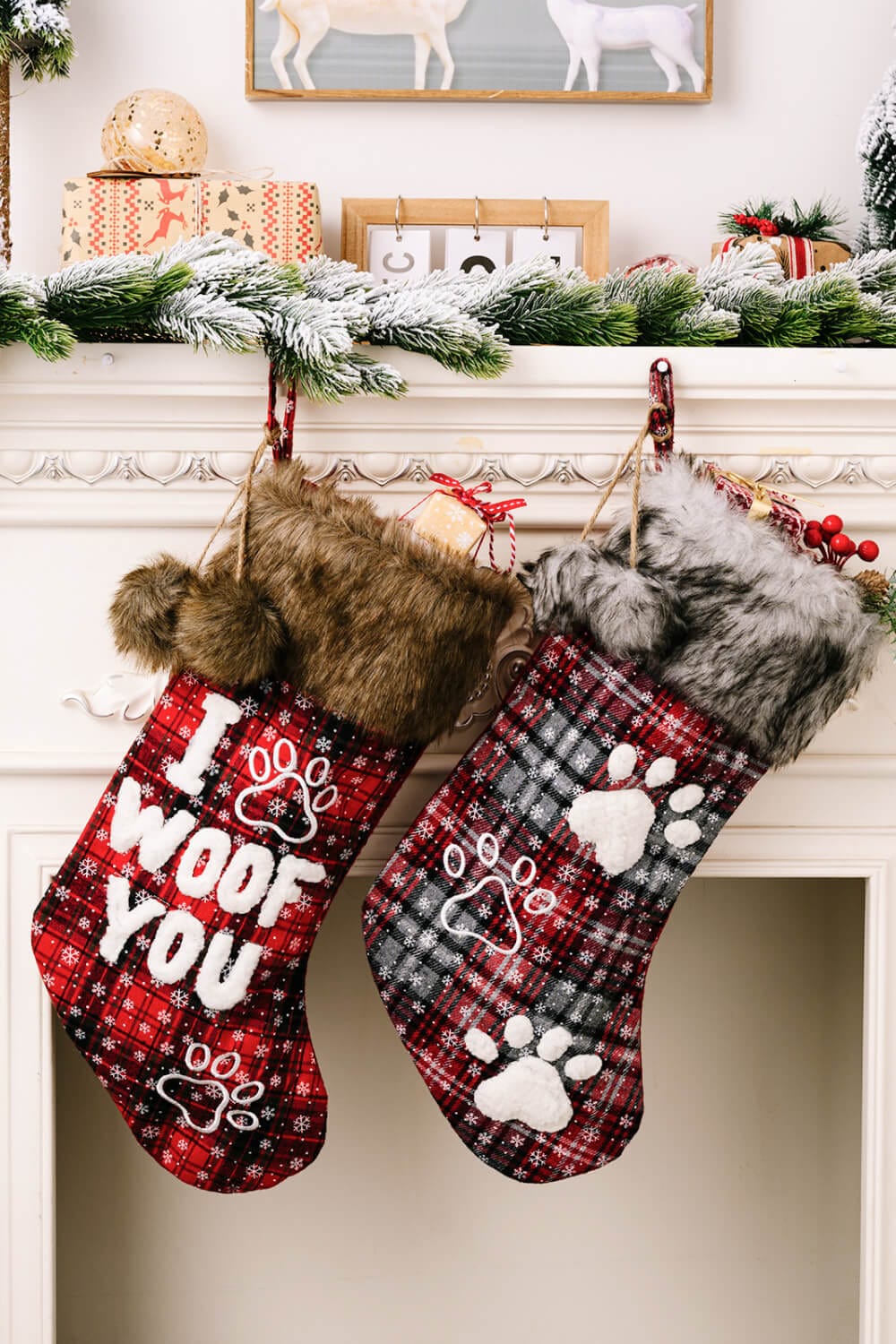 Trendsi Letter/Claw / One Size/2 Pack 2-Pack Plush Christmas Stockings 101400290268049 2-Pack Plush Christmas Stockings