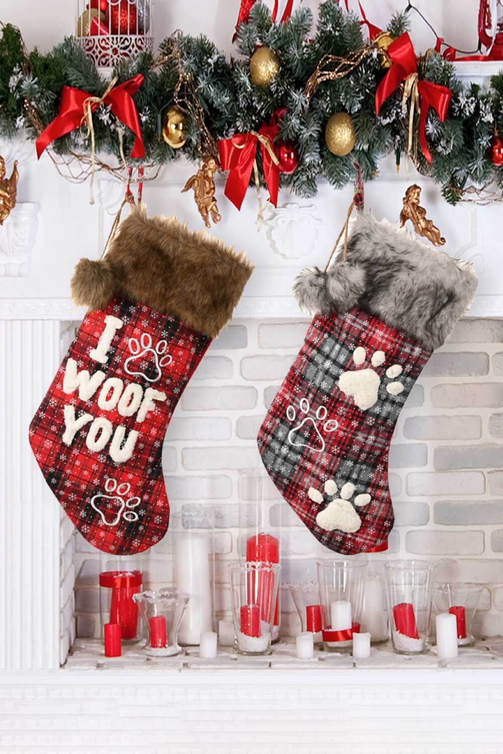 Trendsi Letter/Claw / One Size/2 Pack 2-Pack Plush Christmas Stockings 101400290268049 2-Pack Plush Christmas Stockings