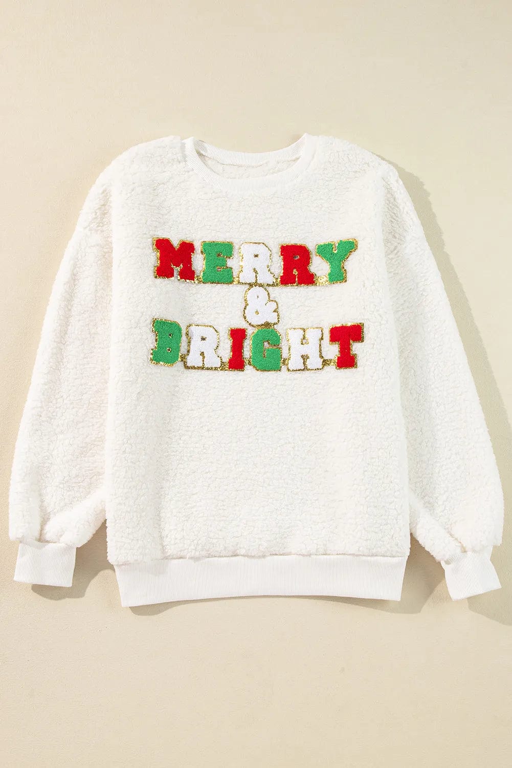 Trendsi MERRY &amp; BRIGHT Round Neck Long Sleeve Sweatshirt MERRY &amp; BRIGHT Round Neck Long Sleeve Sweatshirt