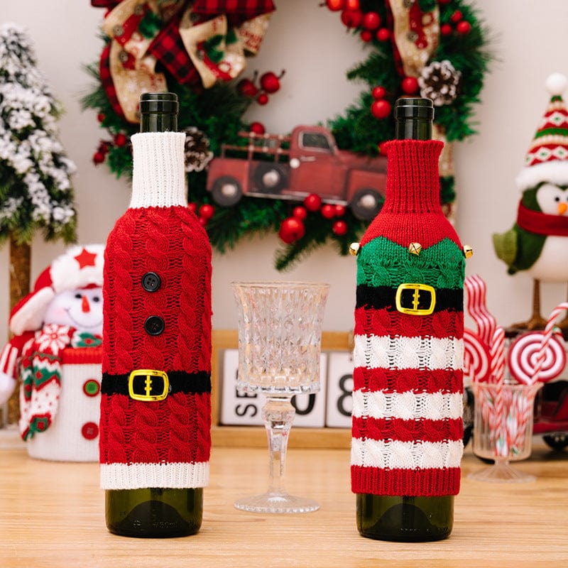 Trendsi Multicolor / One Size 2-Piece Cable-Knit Wine Bottle Covers 101400784373624 2-Piece Cable-Knit Wine Bottle Covers