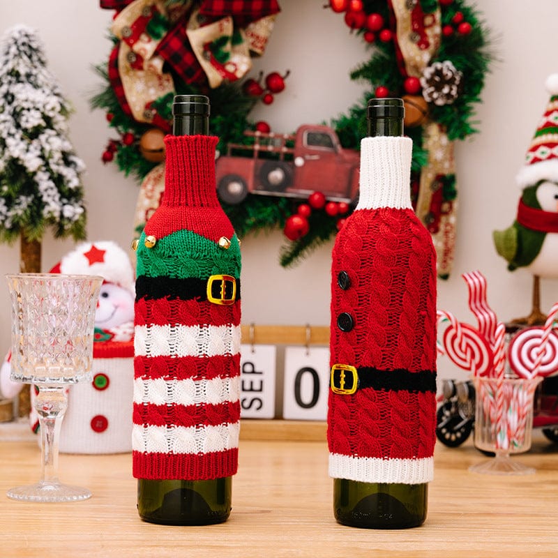 Trendsi Multicolor / One Size 2-Piece Cable-Knit Wine Bottle Covers 101400784373624 2-Piece Cable-Knit Wine Bottle Covers