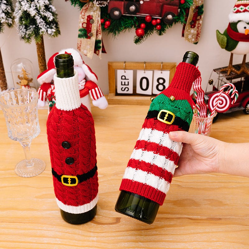 Trendsi Multicolor / One Size 2-Piece Cable-Knit Wine Bottle Covers 101400784373624 2-Piece Cable-Knit Wine Bottle Covers