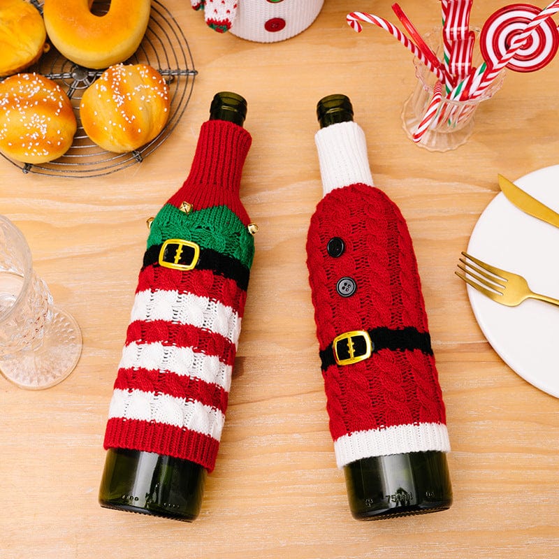 Trendsi Multicolor / One Size 2-Piece Cable-Knit Wine Bottle Covers 101400784373624 2-Piece Cable-Knit Wine Bottle Covers