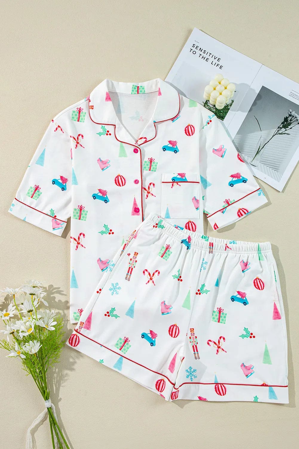 Trendsi Printed Short Sleeve Top and Shorts Lounge Set Printed Short Sleeve Top and Shorts Lounge Set