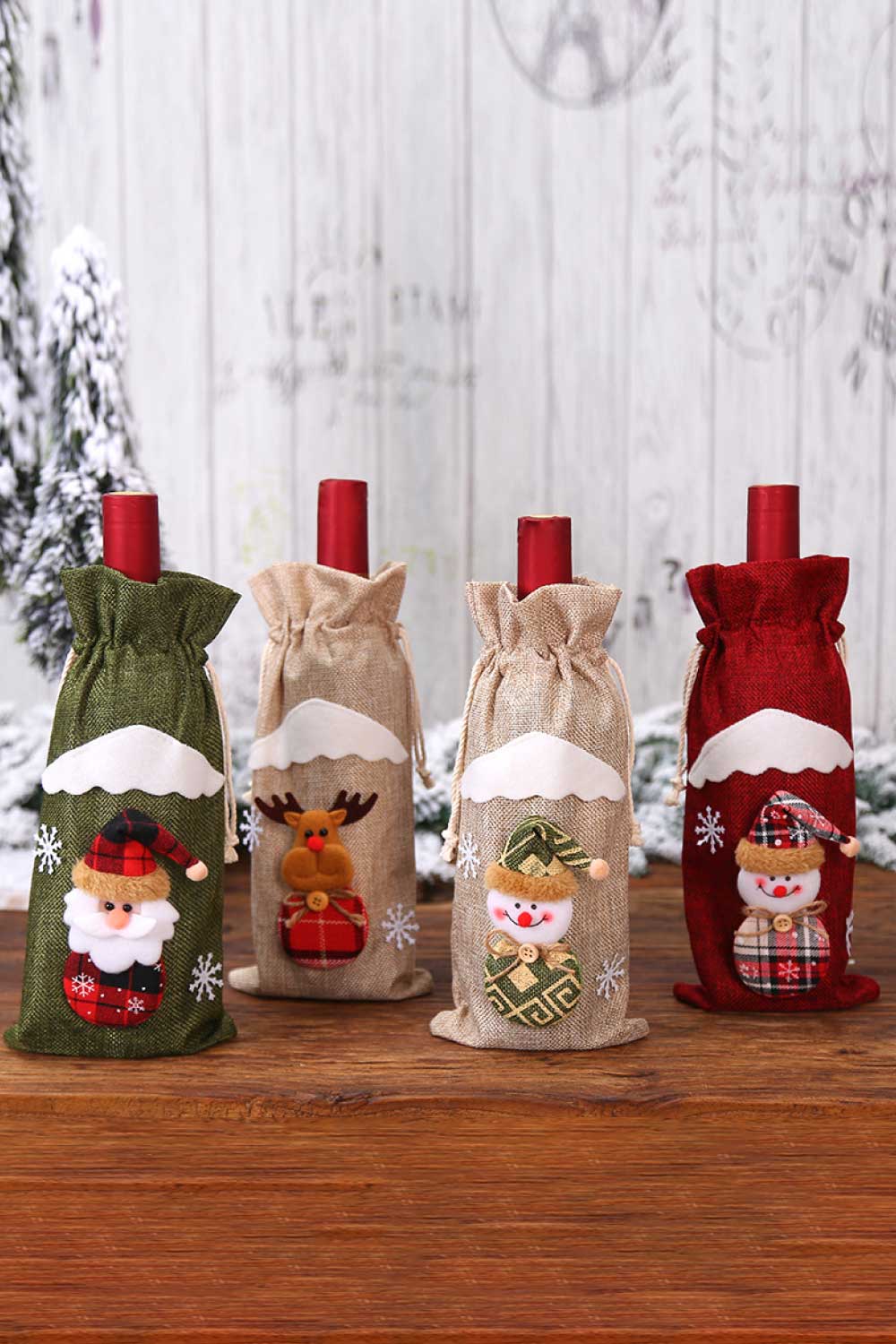 Trendsi Red/Green/Beige Snowman/Beige Reindeer / One Size/4 Pack 4-Pack Christmas Gnome Bottle Cover 101400951025832 4-Pack Christmas Gnome Bottle Cover