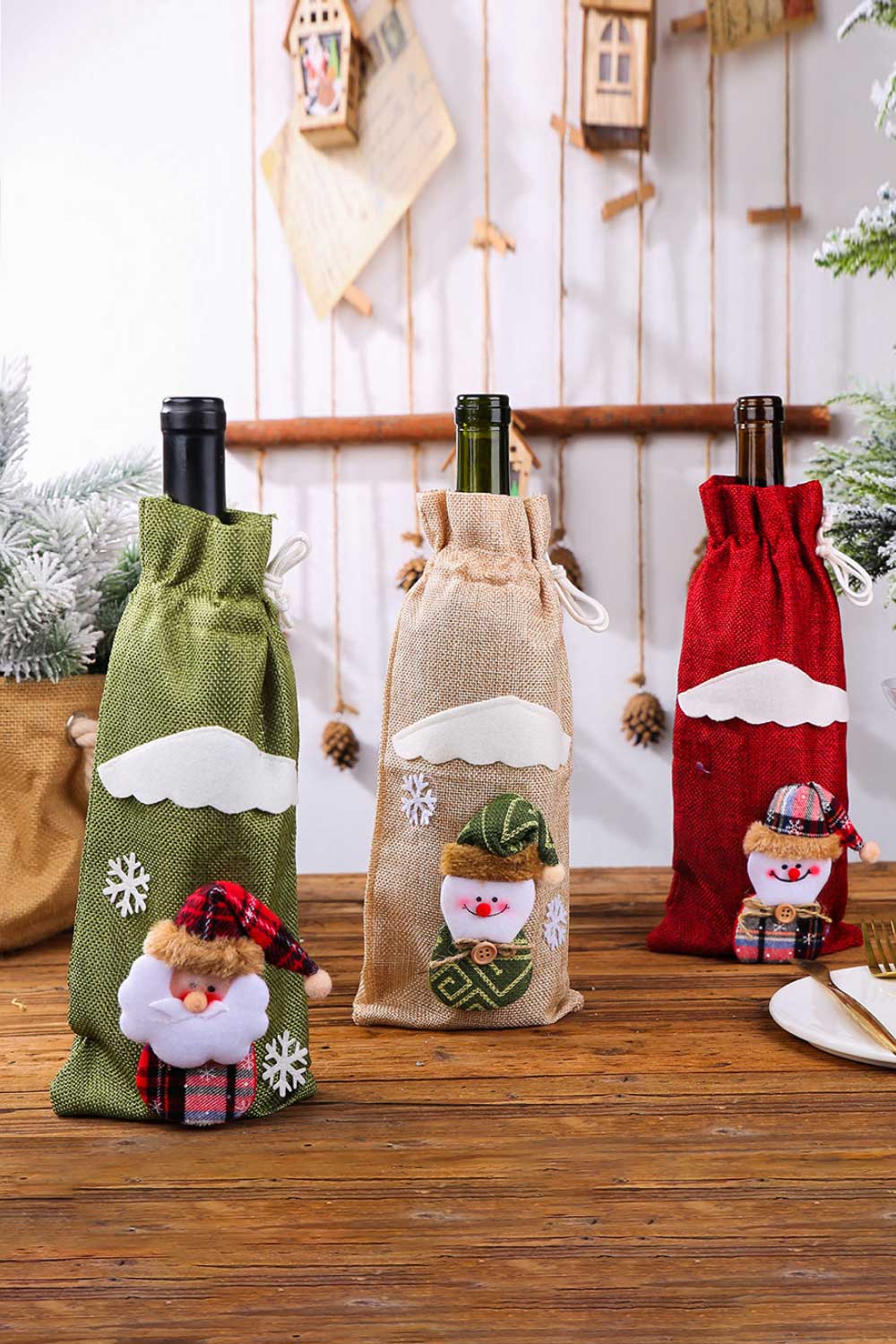 Trendsi Red/Green/Beige Snowman/Beige Reindeer / One Size/4 Pack 4-Pack Christmas Gnome Bottle Cover 101400951025832 4-Pack Christmas Gnome Bottle Cover