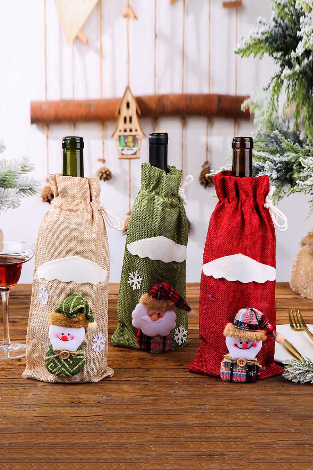 Trendsi Red/Green/Beige Snowman/Beige Reindeer / One Size/4 Pack 4-Pack Christmas Gnome Bottle Cover 101400951025832 4-Pack Christmas Gnome Bottle Cover