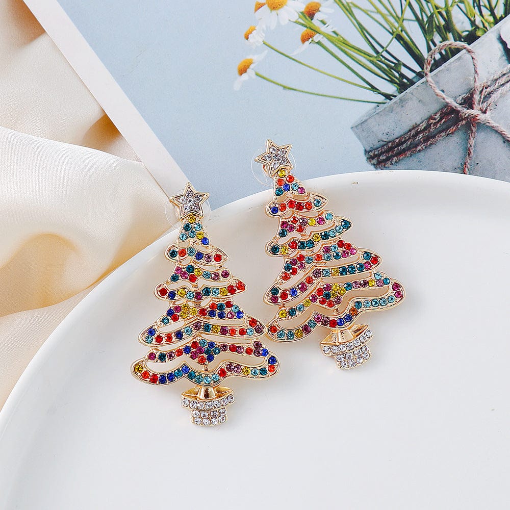 Trendsi Rhinestone Alloy Christmas Tree Earrings Rhinestone Alloy Christmas Tree Earrings