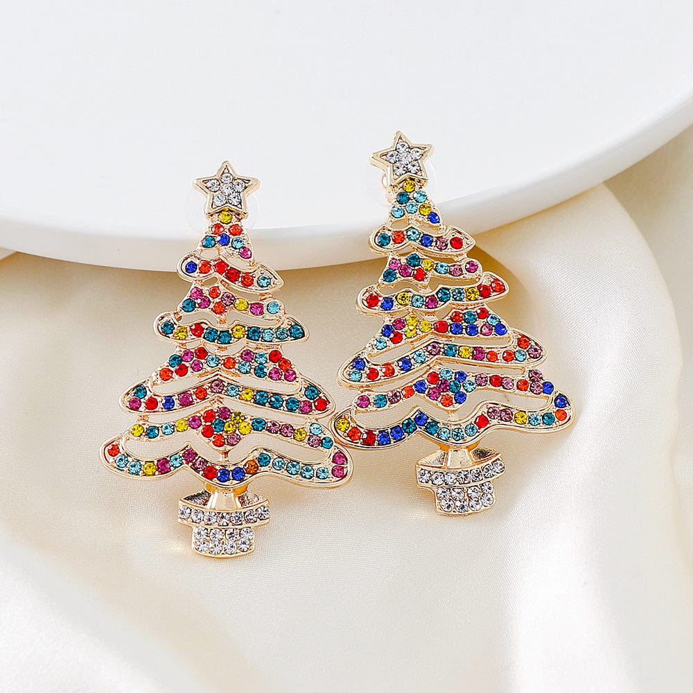 Trendsi Rhinestone Alloy Christmas Tree Earrings Rhinestone Alloy Christmas Tree Earrings