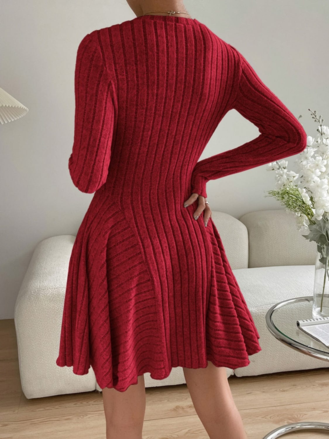 Trendsi Ribbed Round Neck Long Sleeve Dress Ribbed Round Neck Long Sleeve Dress