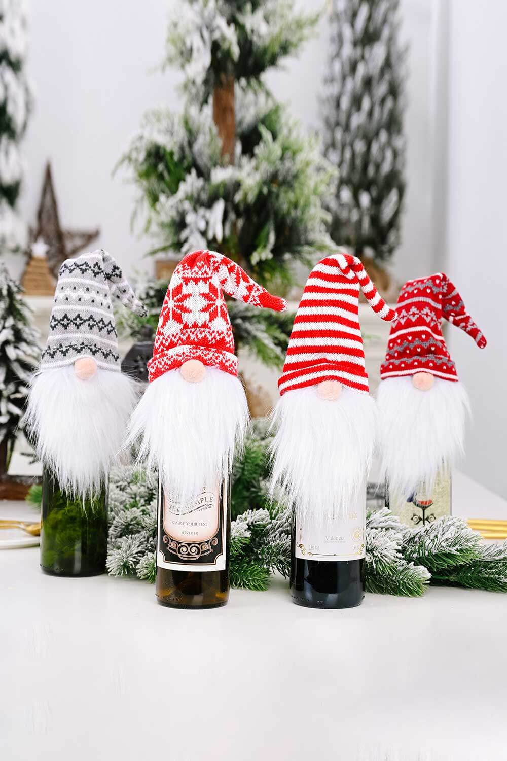 Trendsi Santa Hat / One Size/4 Pack 4-Pack Christmas Faceless Gnome Wine Bottle Covers 101400168006786 4-Pack Christmas Faceless Gnome Wine Bottle Covers