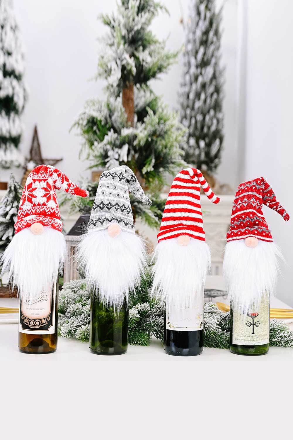 Trendsi Santa Hat / One Size/4 Pack 4-Pack Christmas Faceless Gnome Wine Bottle Covers 101400168006786 4-Pack Christmas Faceless Gnome Wine Bottle Covers