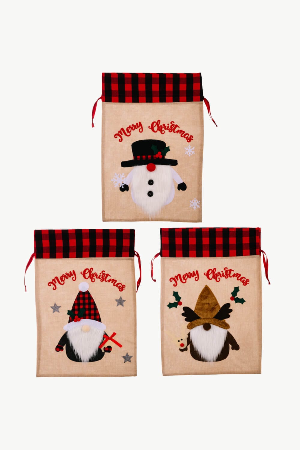 Trendsi Santa/Reindeer/Snowman / One Size/3 Pack 3-Pack Christmas Graphic Drawstring Gift Bags 101400780304917 3-Pack Christmas Graphic Drawstring Gift Bags