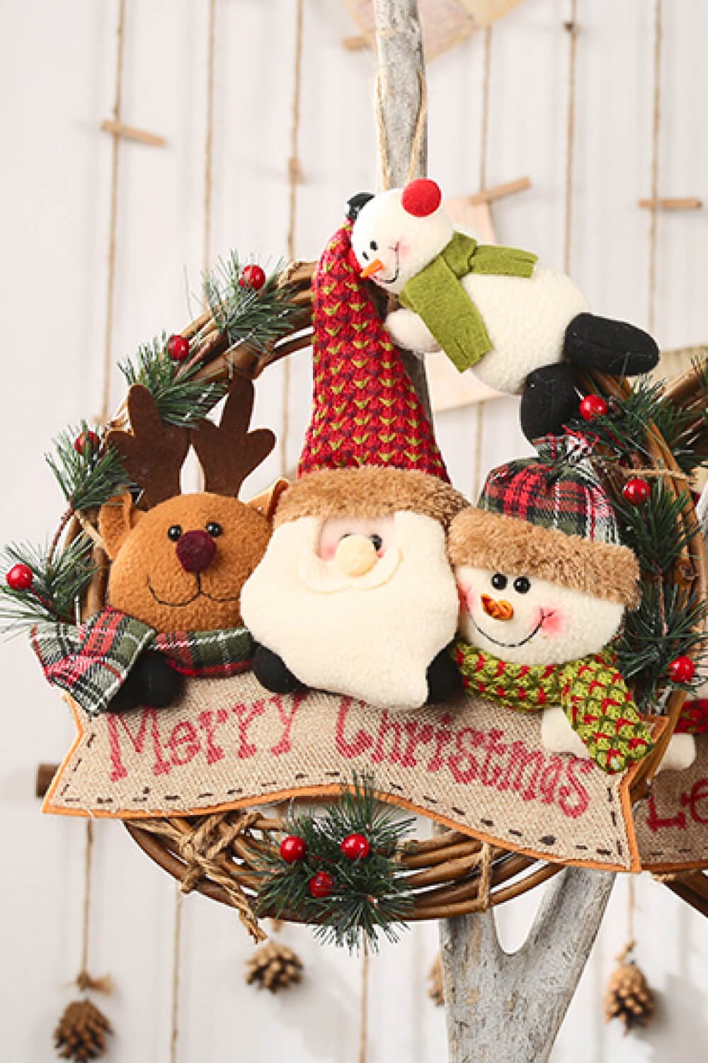 Trendsi Santa/Snowman/Reindeer / One Size Christmas Element Rattan Wreath Ornaments 101400666196094 Christmas Element Rattan Wreath Ornaments